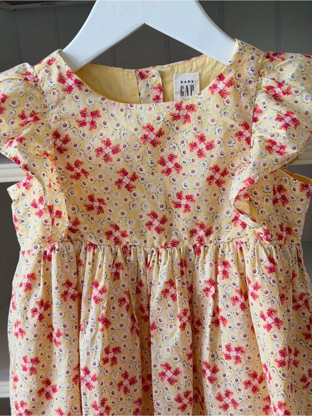 GAP Yellow Floral Ruffle-Sleeve Dress for Kids